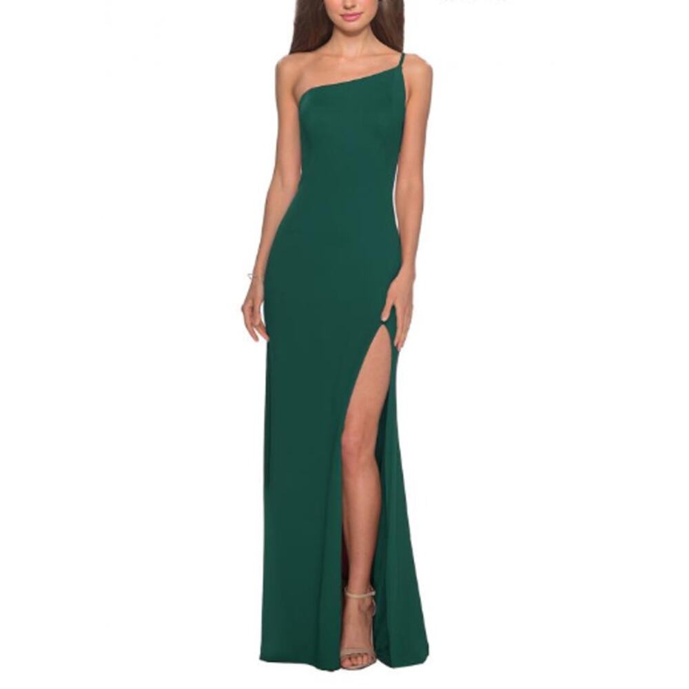 NEW LA FEMME Emerald 28176 One Shoulder Jersey Gown Prom Dress Size 8